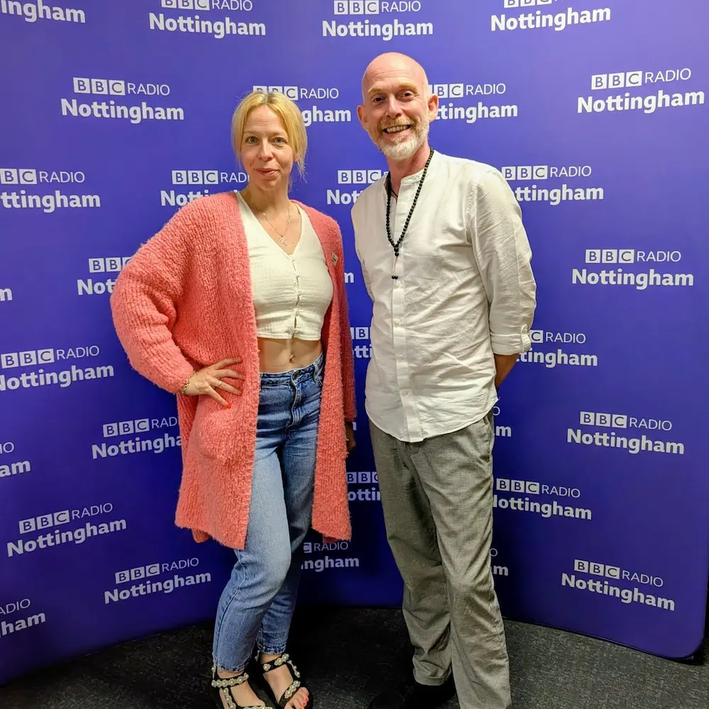 About Neil Perry-Timson with presenter Kelly Hinch following his interview at BBC Radio Nottingham.